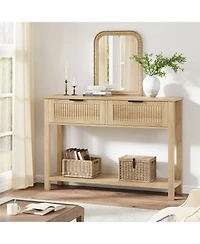gaomon Farmhouse Entryway Table,43 Inch Wood Console Table with 2 Drawers,2 Tier Sofa Table with Storage for Living Room, Foyer Tables for Entryway
