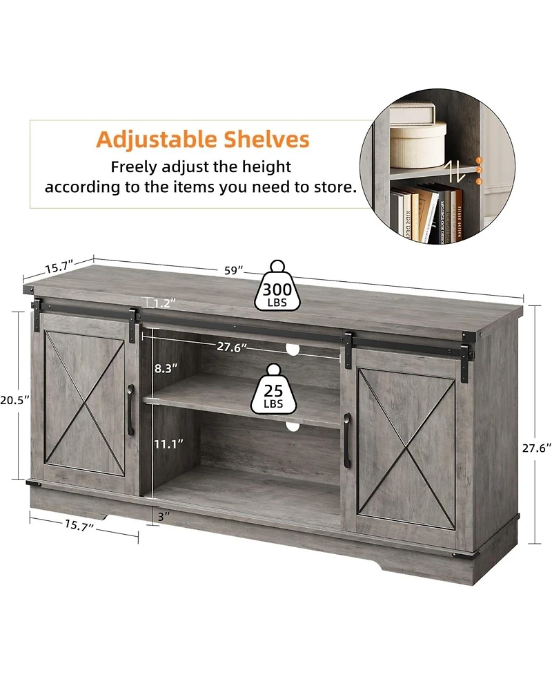 gaomon Tv Stand for 65 Inch Tv, Entertainment Center with Storage and Sliding Barn Doors