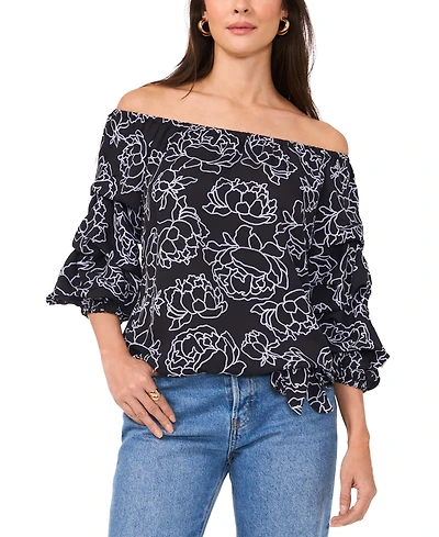 Vince Camuto Women's Floral Off-The-Shoulder Bubble 3/4-Sleeve Tie-Front Blouse