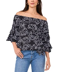 Vince Camuto Women's Floral Off-The-Shoulder Bubble 3/4-Sleeve Tie-Front Blouse