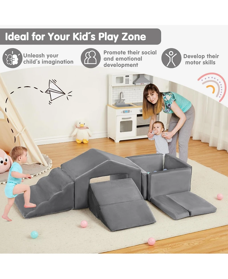 gaomon 6-Piece Kids Sofa, Foam Climbing Blocks Set for Toddlers, Indoor Soft Play Blocks with Ball Pit, for Crawling and Sliding