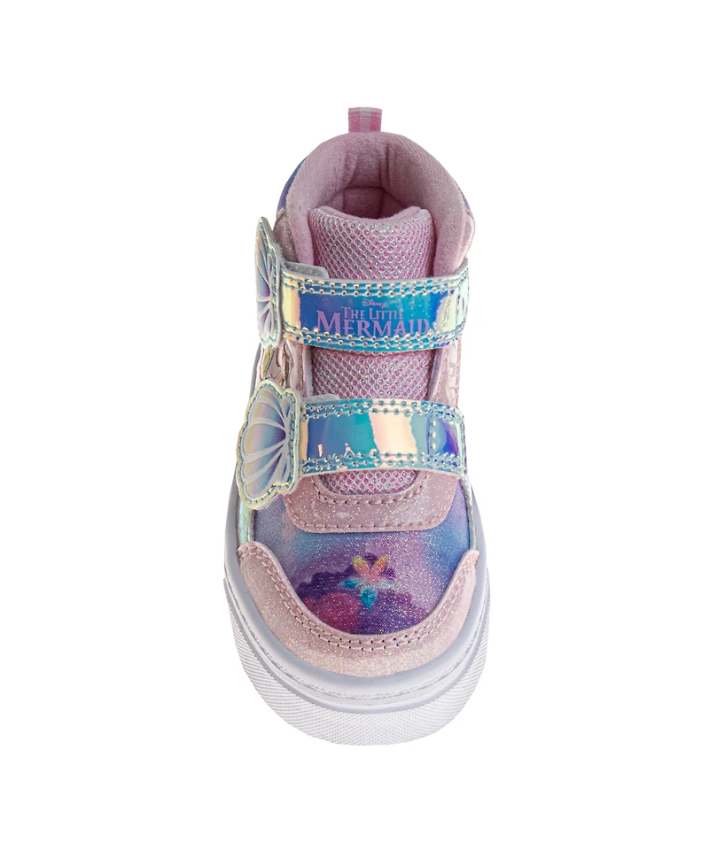 Disney Little and Toddler Girls the Little Mermaid Hook and Loop High Top Sneakers