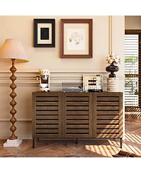 Lovmor Farmhouse Sideboard Buffet Storage Cabinet with Strip Skeleton Door and Adjustable shelves