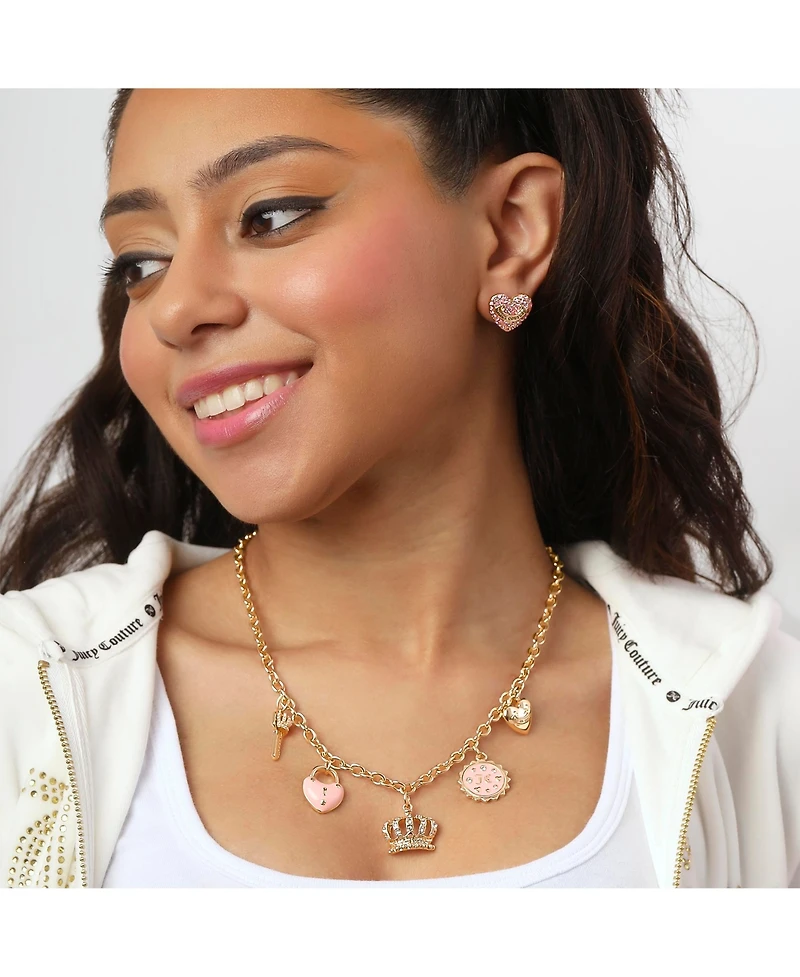 Juicy Couture Heart Crystal Stud Earrings - Gold-Tone with Crystals