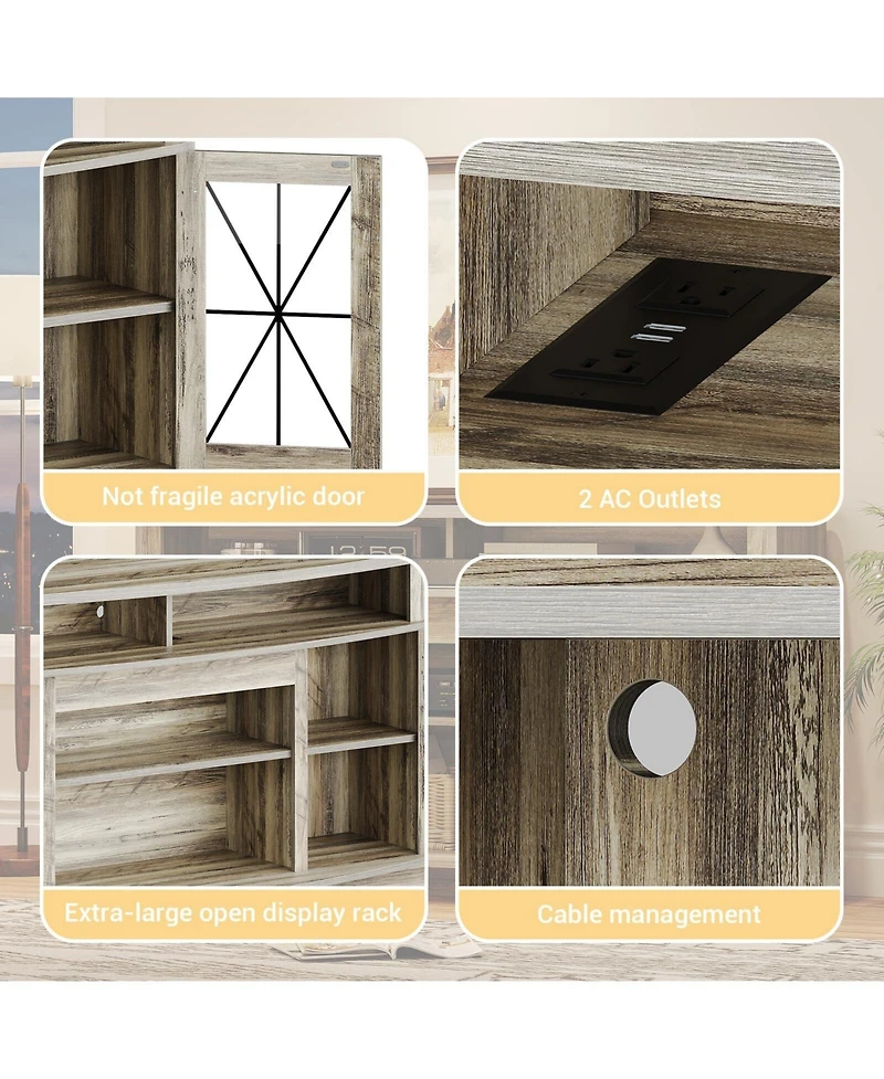 gaomon Farmhouse Tv Stand for Tvs up to 65'', TV Cabinet with 2 Acrylic Door