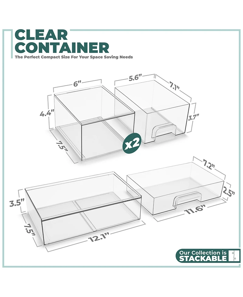 Sorbus 3 Piece Clear Acrylic Drawer Organizers - Makeup Case Pull-Out Drawers (4.4 Tall and 12.1 Wide)