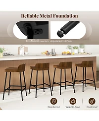 Gymax 24.5''Bar Stool Set of 2 Armless Bar Chair w/ Backrest Footrest & Metal Frame Cafe