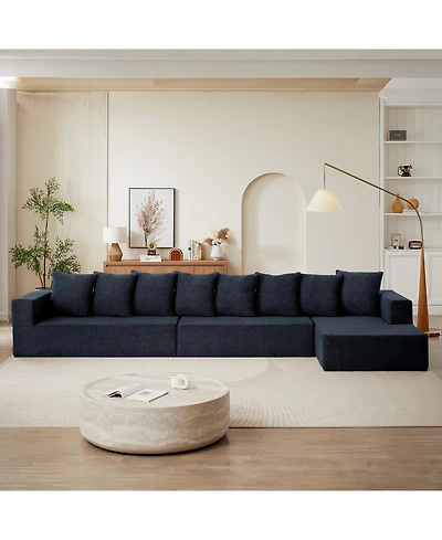 Chenille Modular Sofa Lounge – Modern Upholstered Sectional Couch with Plush Seating, Fixed Cushions, (Blue
