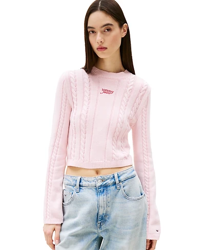 Tommy Jeans Women's Cable-Knit Crewneck Logo Sweater