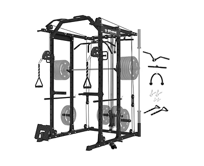 Mikolo Home Gym Package, PC06 Power Cage with Bench, Olympic Barbell, and 230LBS Bumper Weights