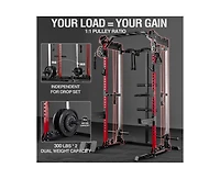 Mikolo Power Cage, 2000LB Squat Rack, Dual Pulley Cable Crossover System, Multi-function Free Weight Home Gym Workout Machine with Attachments