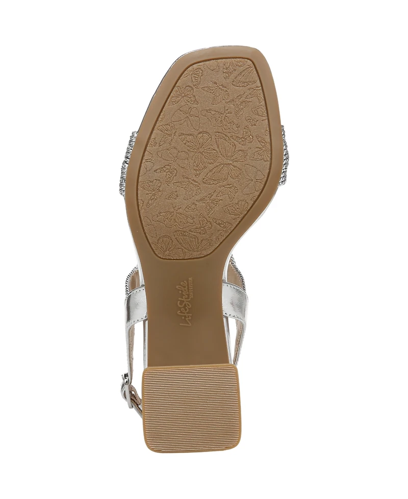 LifeStride Women's Charnelle Angled Block Heel Square Open Toe Slingback Dress Sandals