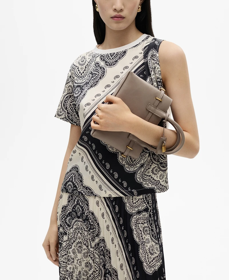 Mango Women's Asymmetrical Paisley Print T-Shirt