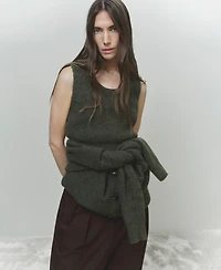 Mango Women's Knitted Cropped Tank Sweater