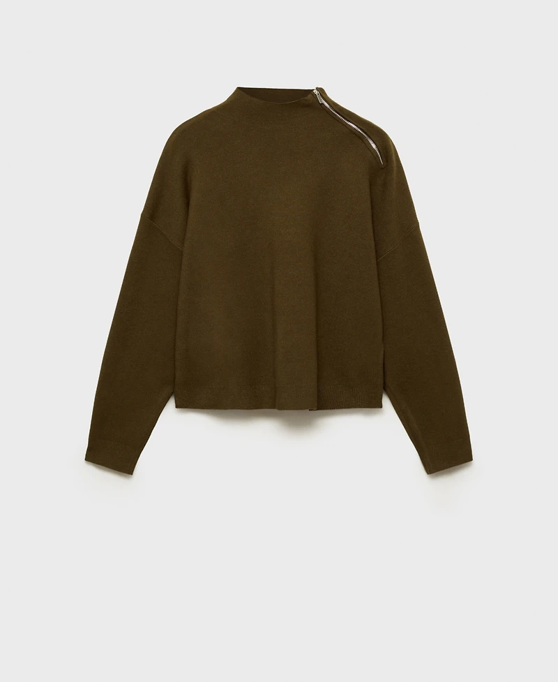Mango Women's Zipper Detail Perkins Neck Sweater