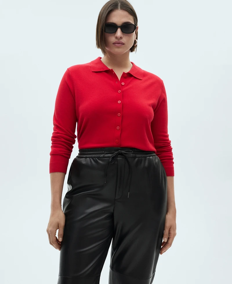 Mango Women's Leather-Effect Elastic Waist Pants