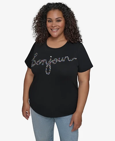 Karl Lagerfeld Paris Plus Size Embellished Bonjour T-Shirt