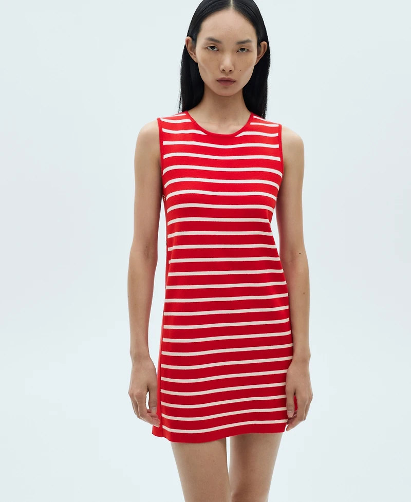 Mango Women's Metallic Buttons Striped Dress