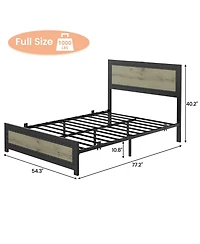gaomon Full Size Bed Frame with Headboard, Industrial Platform Bed Frame with Charging Station