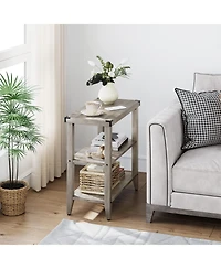 Gaomon Grey Farmhouse End Table, 3 Tier Rustic Side Table, Narrow Sofa Table Set of 2 with Ample Storage Shelf, Rectangular Nightstand