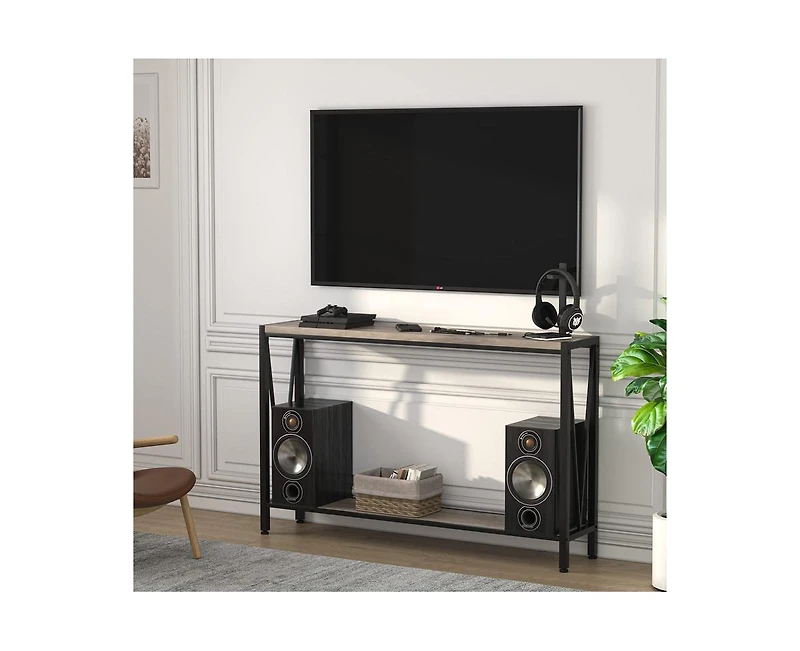 gaomon Console Table, 43.0" Entryway Table with Storage, Industrial Sofa Table with V Design, 2-Tier Narrow Console Table