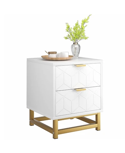 gaomon Modern 2 Drawer Dresser for Bedroom, Large End Side Table Bedside Table with 2 Drawers, Wooden Night Stand with Metal Legs for Bedroom, Hallway