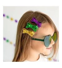 Child Girl Mardi Gras Bow Clip Set