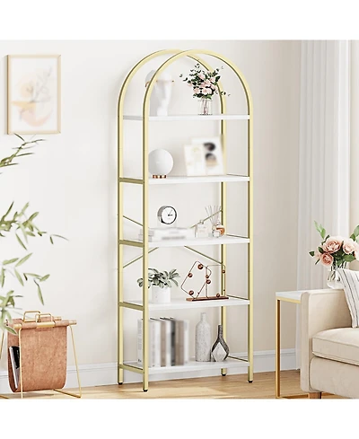 gaomon Arched Bookshelf, 5-Tier Open Bookshelf, Modern Bookcase Storage Shelves with Metal Frame
