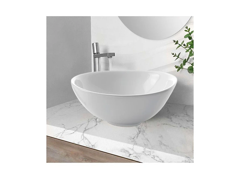 Slickblue Ceramic Round Bowl Style Vessel Bathroom Sink for Contemporary Vanity Decor