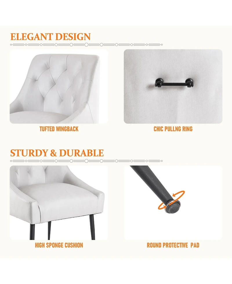 Dyhome Modern Upholstered Dining Chairs Set of 2, Mid Century Kitchen Side with 5.12” Cushions and Back Pull Rod for Kitchen, Living Roo