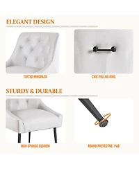 Dyhome Modern Upholstered Dining Chairs Set of 2, Mid Century Kitchen Side with 5.12” Cushions and Back Pull Rod for Kitchen, Living Roo