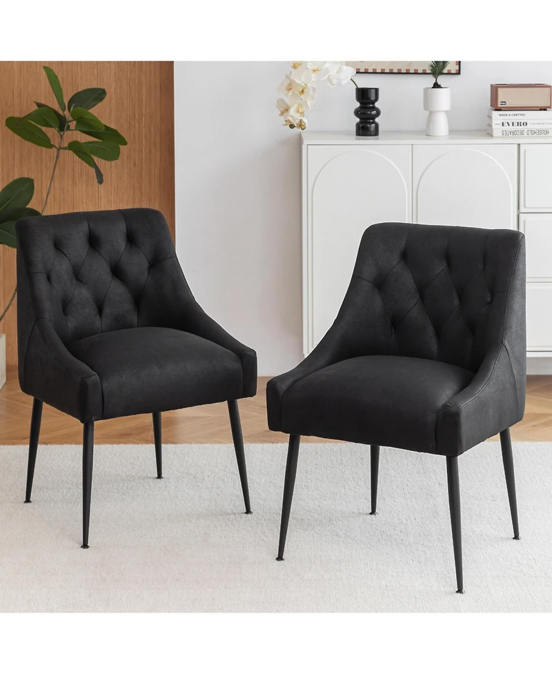 Dyhome Modern Upholstered Dining Chairs Set of 2, Mid Century Kitchen Side with 5.12” Cushions and Back Pull Rod for Kitchen, Living Roo
