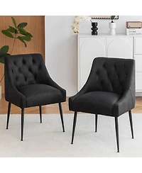 Dyhome Modern Upholstered Dining Chairs Set of 2, Mid Century Kitchen Side with 5.12” Cushions and Back Pull Rod for Kitchen, Living Roo