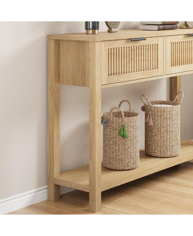 gaomon Farmhouse Entryway Table,43 Inch Wood Console Table with 2 Drawers,2 Tier Sofa Table with Storage for Living Room, Foyer Tables for Entryway-Bu