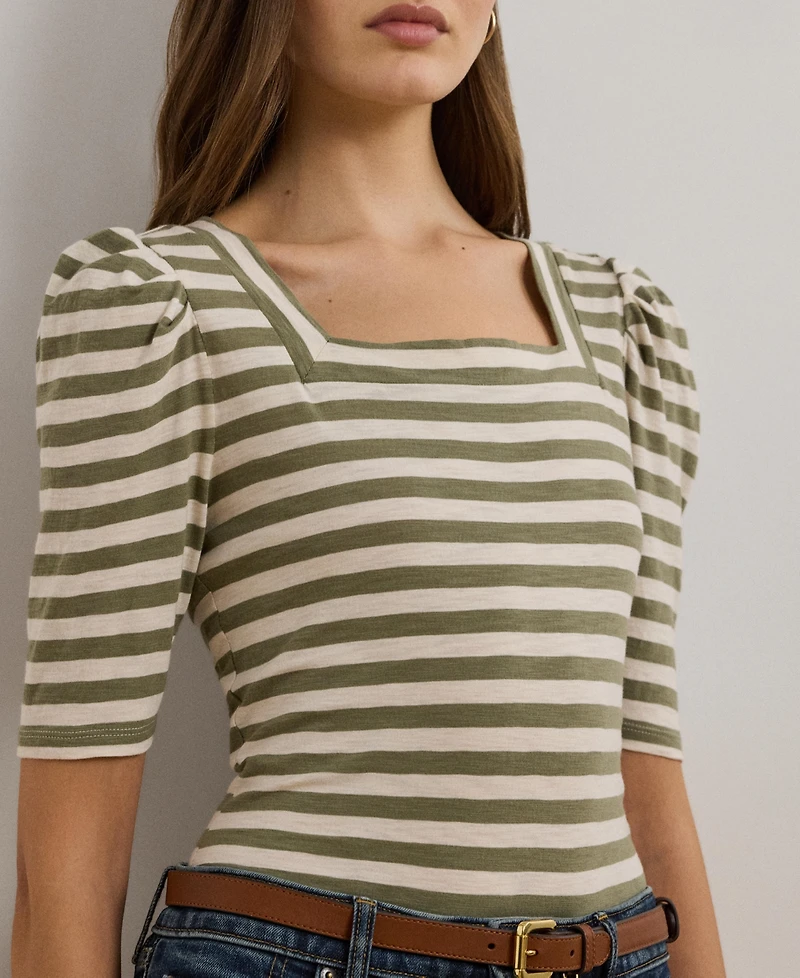 Lauren Ralph Lauren Women's Striped Cotton Jersey Puff-Sleeve Tee