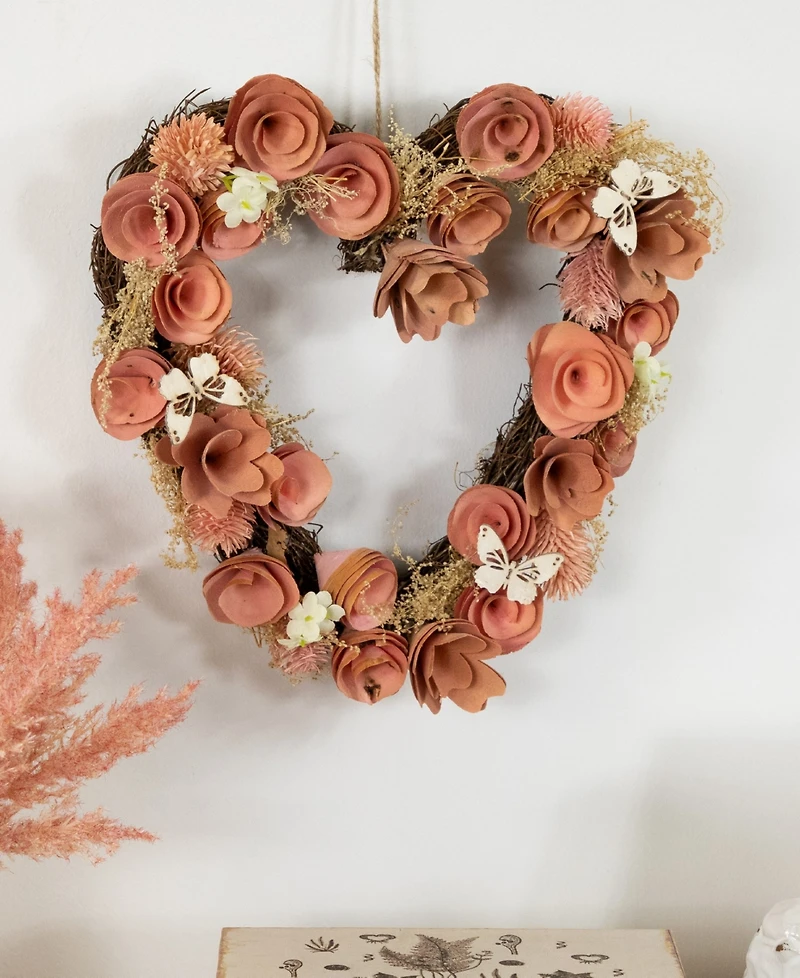 Northlight 10" Wooden Heart Spring Wreath with Butterflies