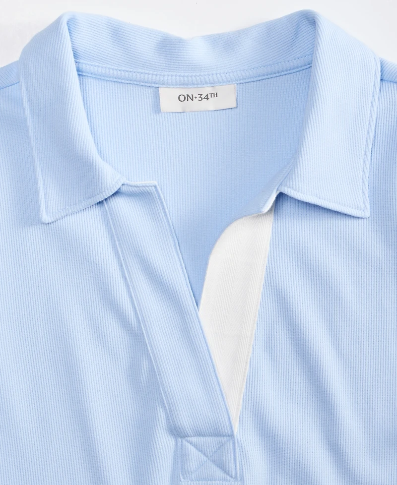 On 34th Women's Elbow-Sleeve Ribbed Polo Top, Exclusively at Macy's
