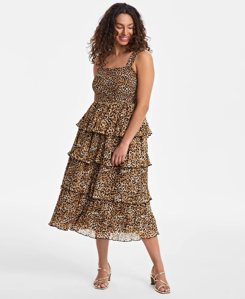 On 34th Women's Printed Smocked Ruffle-Tiered Midi Dress