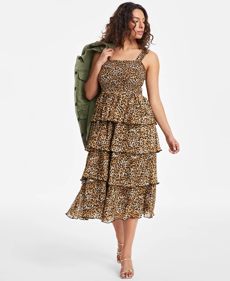 On 34th Women's Printed Smocked Ruffle-Tiered Midi Dress