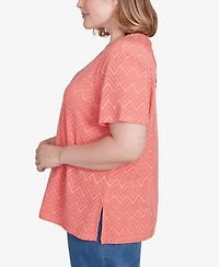 Alfred Dunner Plus Classic Textured Chevron Lace Back Top