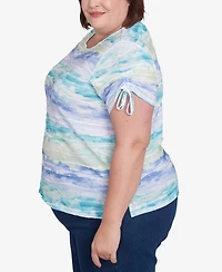 Alfred Dunner Plus Tied Short Sleeves Watercolor Top
