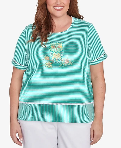 Alfred Dunner Plus Classic Owl Knit Striped Top