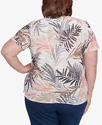 Alfred Dunner Plus Warm Palm Tree Short Sleeves Top