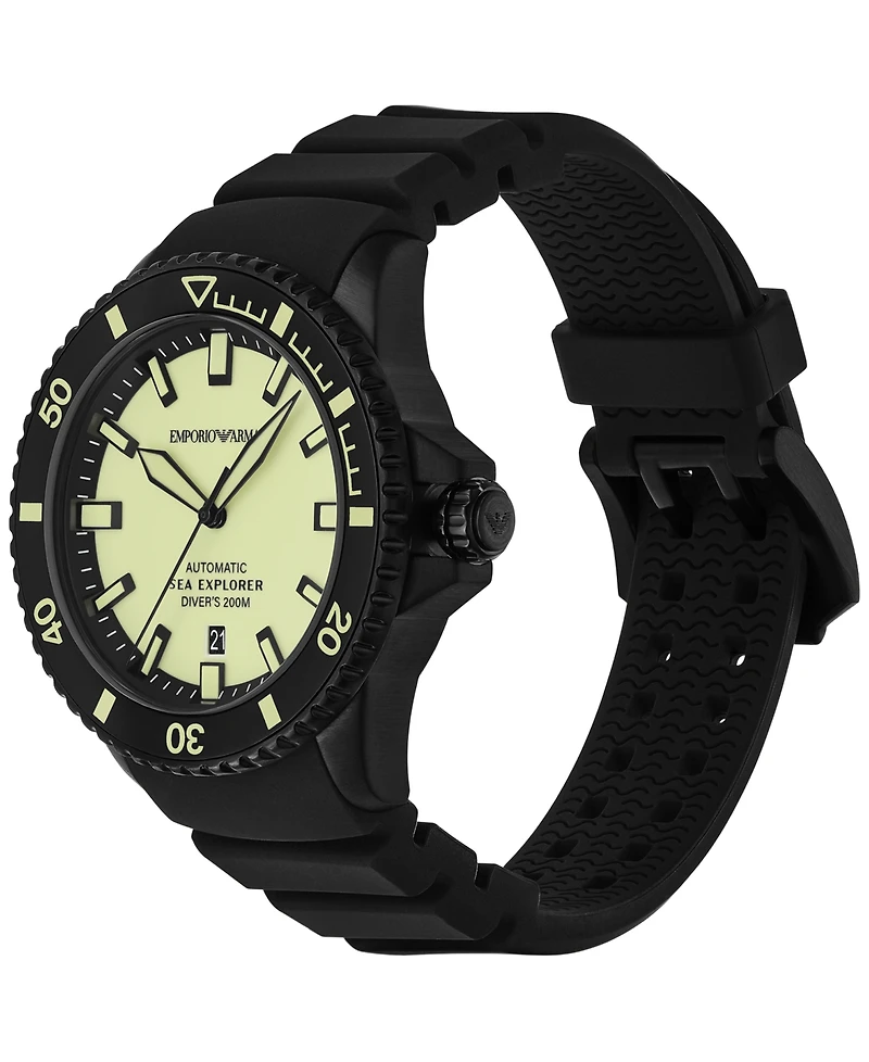 Emporio Armani Men's Automatic Sea Explorer Black Silicone Strap Watch 43mm