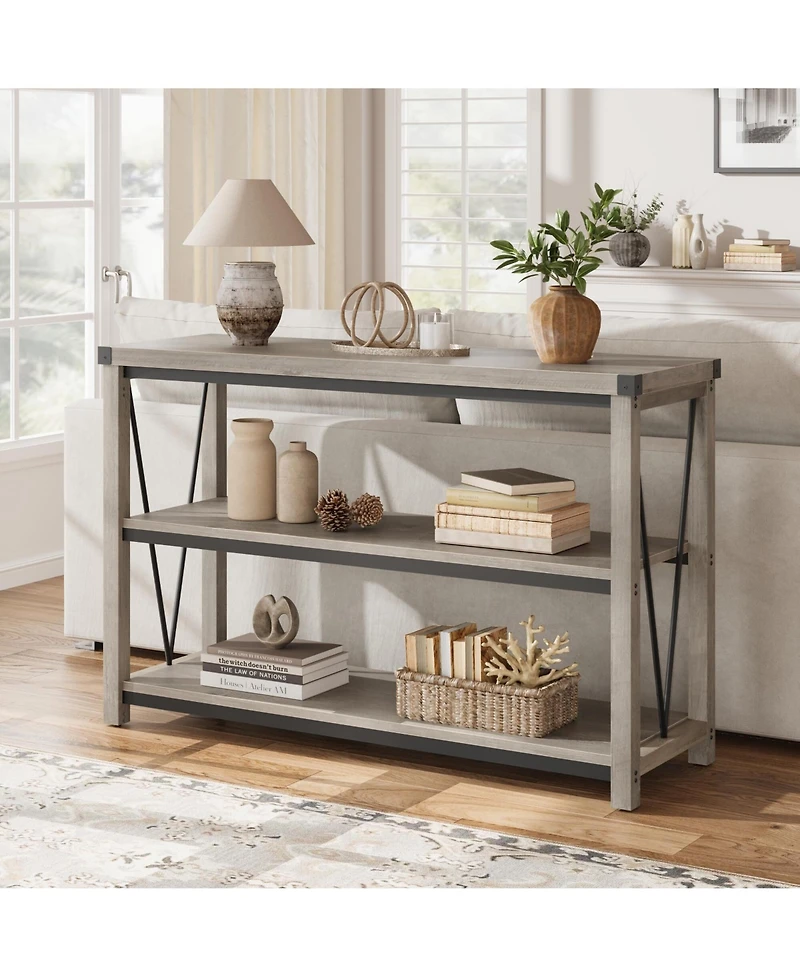 gaomon Farmhouse Entryway Table,47 Inch Narrow Long Console Table with Storage, 3 Tier Wood Console Table for Living Room, Farmhouse Sofa Tables Behin