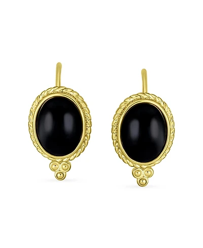 Bling Jewelry Black Onyx Cable Edge Oval Drop Earrings Gold Plated .925 Silver