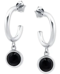 Giani Bernini Onyx Bezel Dangle Hoop Earrings in 18k Gold-Plated Sterling Silver, Created for Macy's
