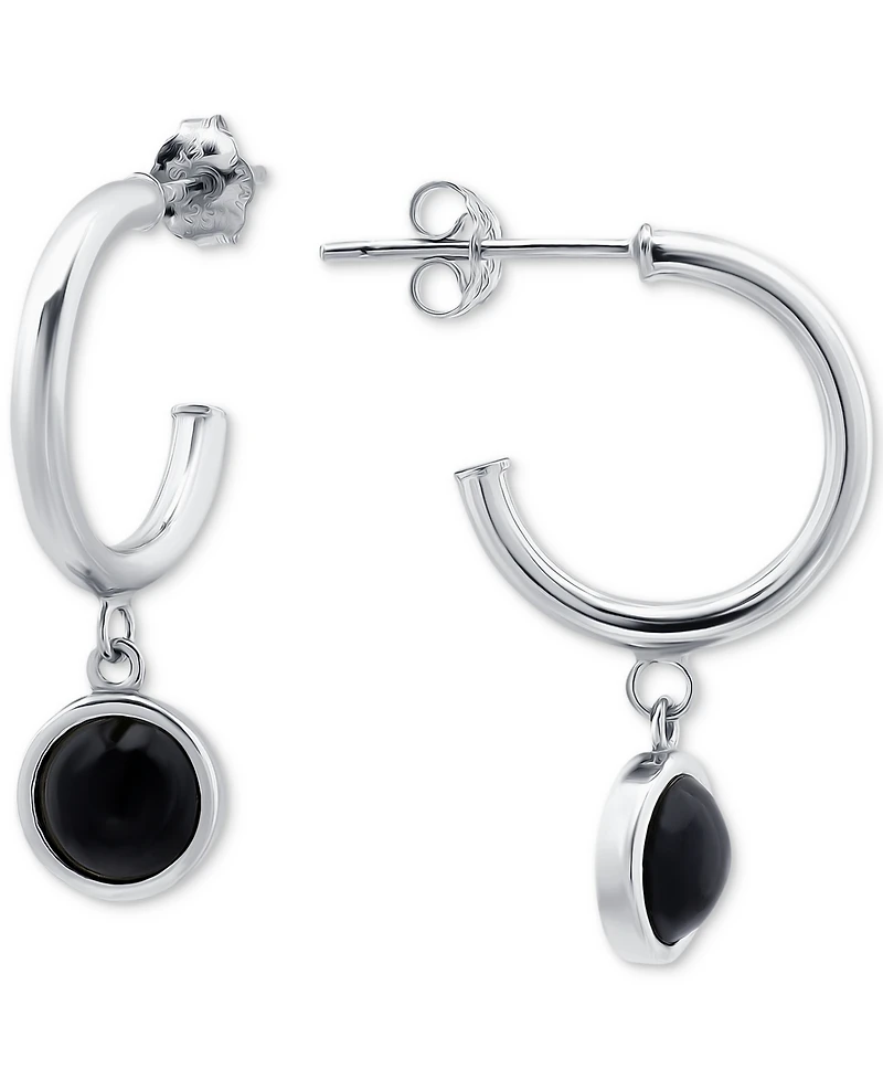 Giani Bernini Onyx Bezel Dangle Hoop Earrings in 18k Gold-Plated Sterling Silver, Created for Macy's