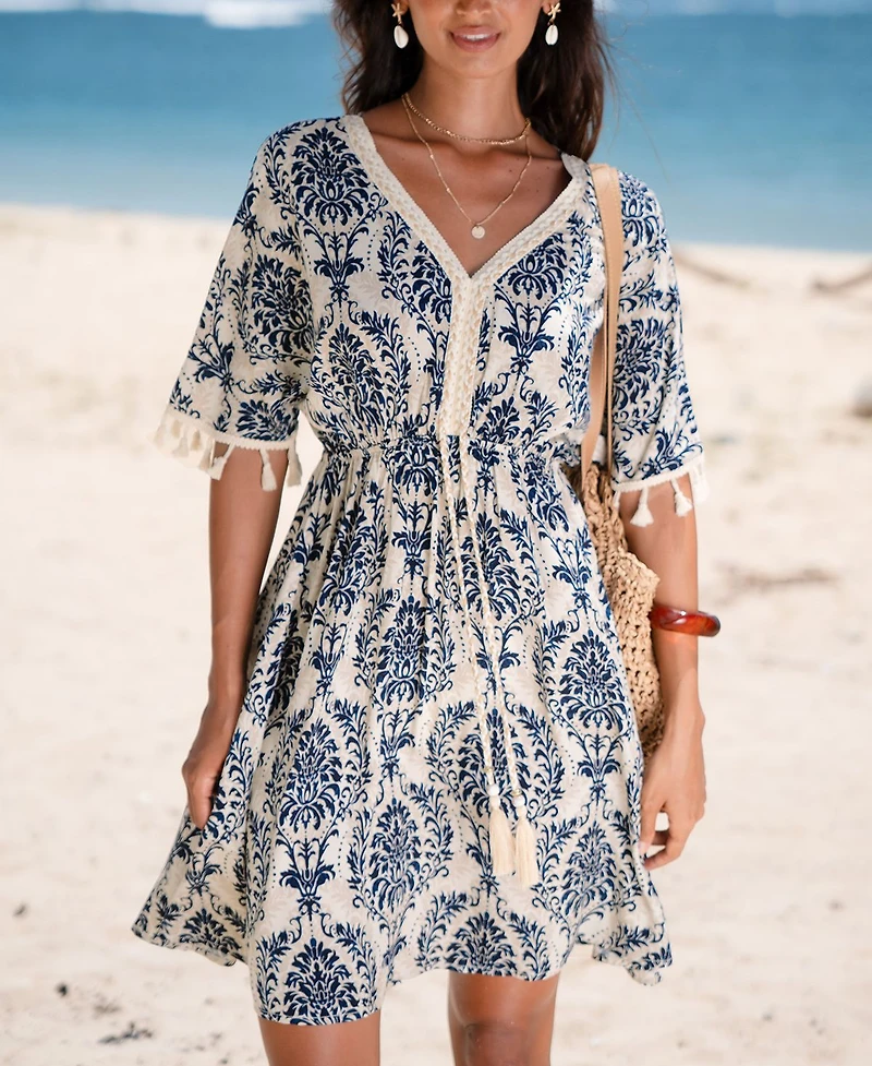 Cupshe Women's Boho V-Neck Mini Beach Dress