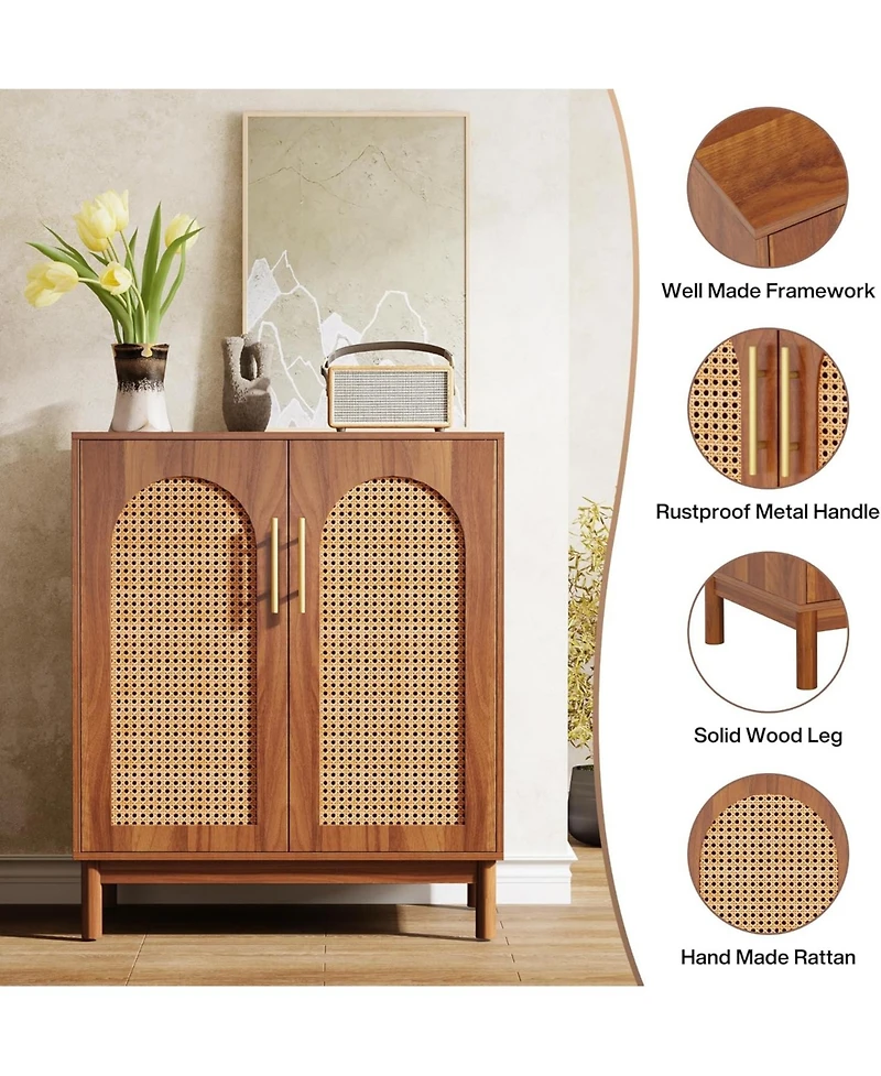 Tribesigns Set of 2 Accent Cabinet,59 Inch Rattan Sideboard Buffet Cabinet for Dining Room, Living Kitchen
